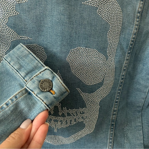 $448 Zadig & Voltaire Kioky Denim Skull Strass Jacket S Small Embellished Jean - Picture 13 of 14